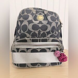 Coach Signature Mini Backpack | Grey Monogram + Pink Interior